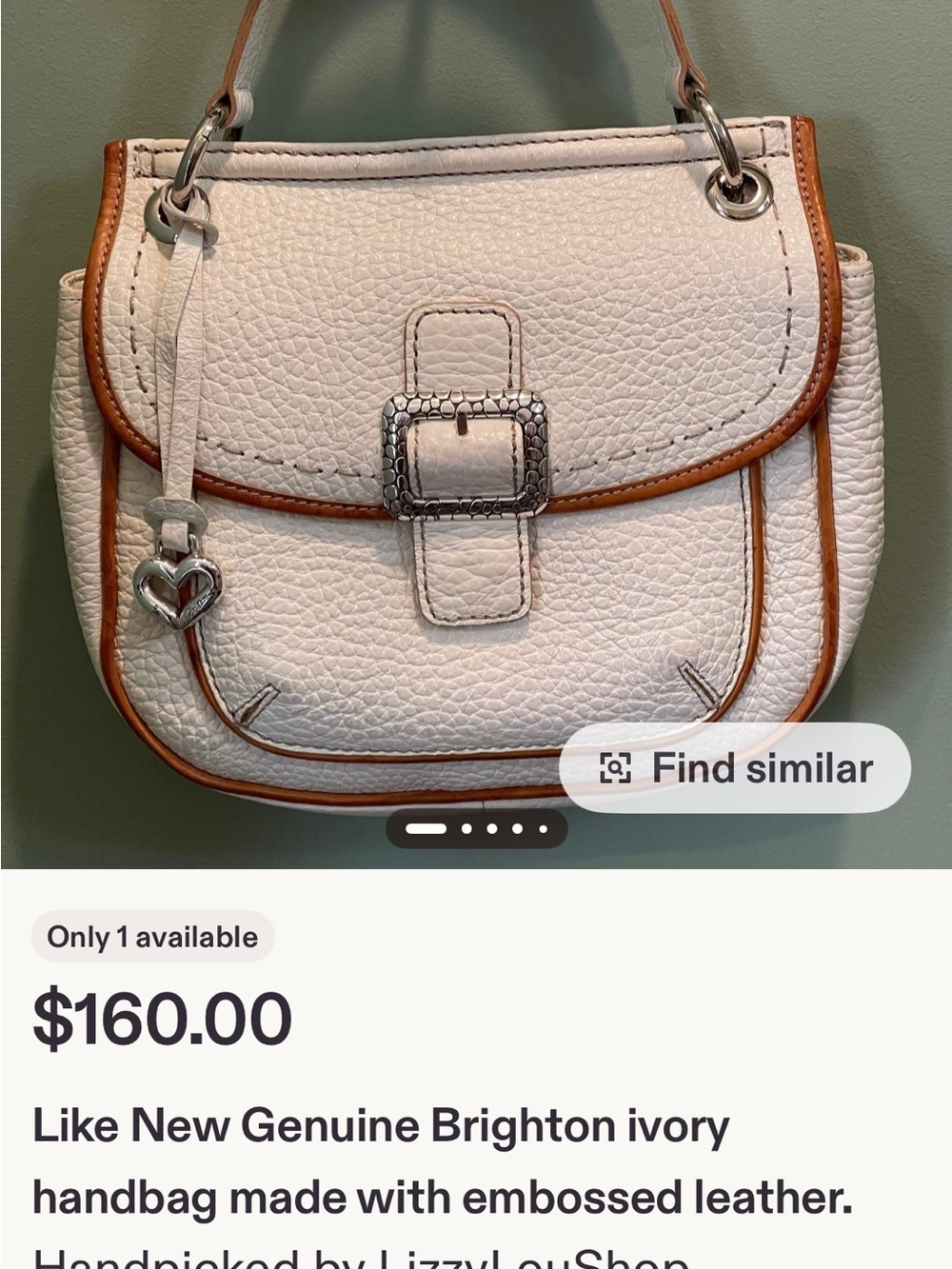 Brighton Ivory Leather Shoulder Bag with Tan Trim and Silver Hardware